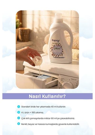 Baproy Bitkisel Çamaşır Deterjanı 1 Lt Doğal Lavanta Yağlı X 4 Adet 4 L