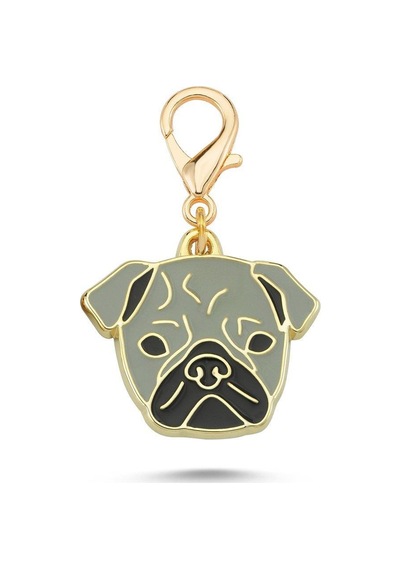 Pug Gri Altın Kaplama Mineli Aksesuar Renkli