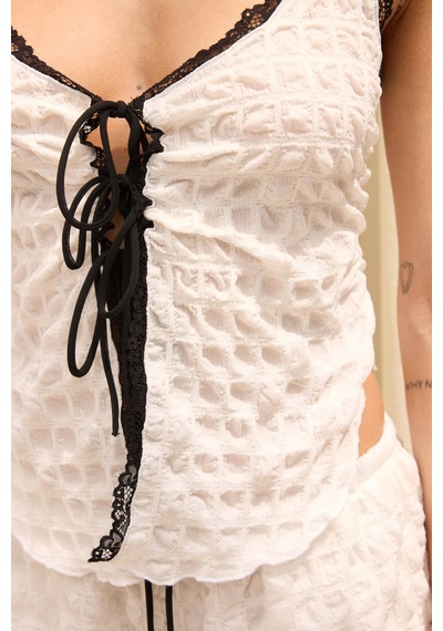 Mai Collection Celeste Dantel Detay Ekru Crop Şort Takım