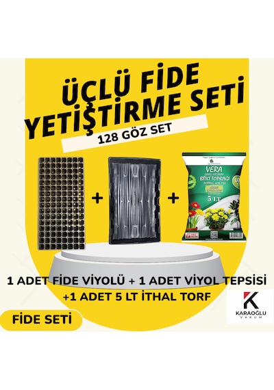 Fide Viyolü Viyol Tepsisi Ithal Torf Üçlü Set Fide Yetiştirme Seti Seçim Yapınız 128 Göz Kare