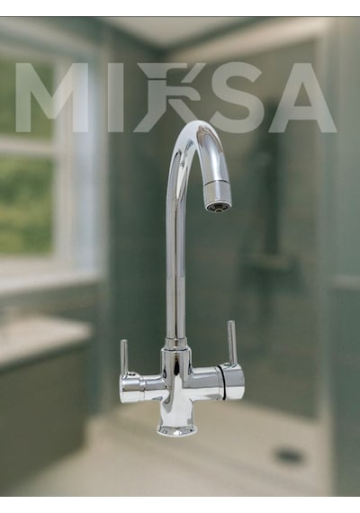 Krom Baston Borulu 3 Girişli Arıtmalı Mutfak Eviye Bataryası Musluğu