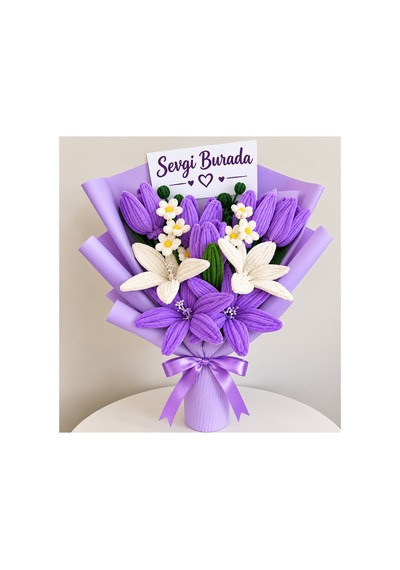 Hediyelik Lila Ve Beyaz Lale Ve Lilyum Buket Mor - 934264153 Mor