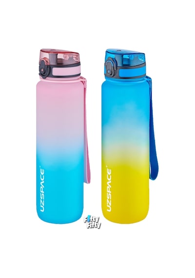 Uzspace 2'li Tritan Matara Seti 1000ml Büyük Boy Çift Renk Softtouch Ff Collection Tritan Su Matarası Pembe Yeşil - Sarı Lacivert