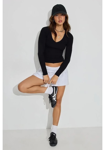 Madmext Siyah V Yaka Uzun Kollu Kaşkorse Body Mg2192 Siyah