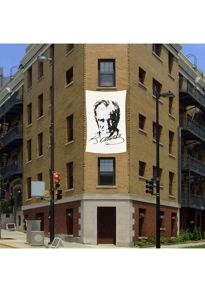 Siyah-beyaz Mustafa Kemal Atatürk Silüeti Poster Dış Cephe Bayrak -200x300cm - 2x3metre 1
