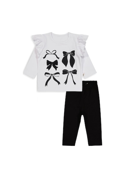 Civil Baby Fiyonk Baskılı 6-18 Ay Takım - Beyaz Beyaz-siyah