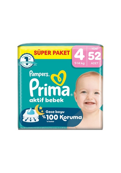 Prima Aktif Bebek Süper Paket 4 Beden 52'li - 3 Adet Tarı 3 - 4 Numara