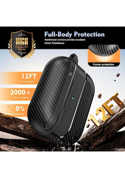 Airpods Pro 3. Nesil Uyumlu Karbon Fiber Hybrid Polymer Technology Premium Kulaklık Kılıfı Siyah