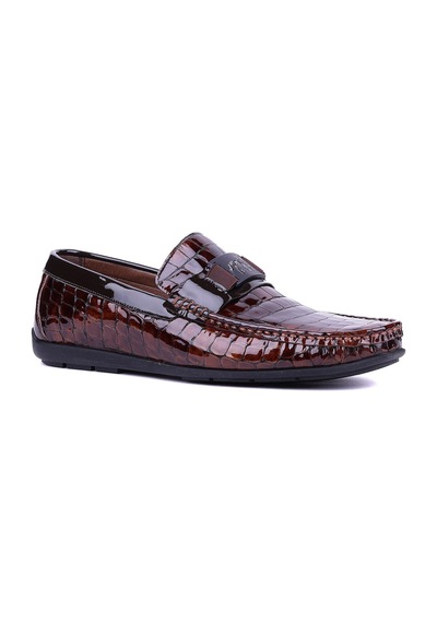 Fosco - Hakiki Deri Taba Croco Erkek Loafer - 2094 -1505 Siyah
