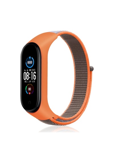 Newface - 624 - Xiaomi Mi Band 4 Hasırlı Cırtcırtlı Kordon - Csmo-tex - - Turuncu-gri