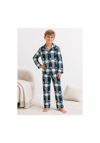 Free Beka Erkek Çocuk Önden Düğmeli Kareli Ve Karakter Desenli Uzun Kollu Pijama Takımı Yeşil Free Beka Erkek Çocuk Önden Düğmeli Kareli Ve Karakter Desenli Uzun Kollu Pijama Takımı Yeşil