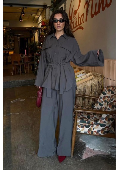 Seeh Füme Uzun Kollu Oversize Kadın Takım Sh338 Standart