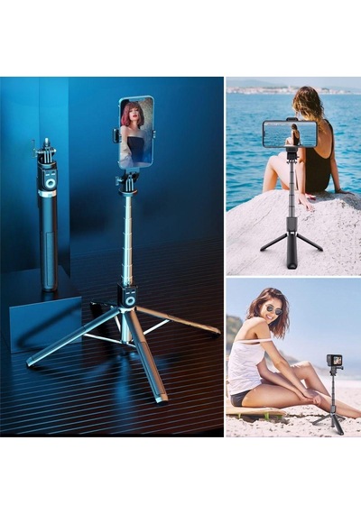 Fotoğraf Makinası Ve Telefon Takılabilen 2si 1 Arada 2.2m Uzayan Selfie Çubuğu Kumandalı Tripod 4490