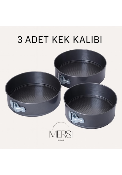 3'lü Kelepçeli Kek Kalıbı Seti Yanmaz Yapışmaz Metal Cheesecake Pasta Pişirme Kalıbı Seti Sİyah