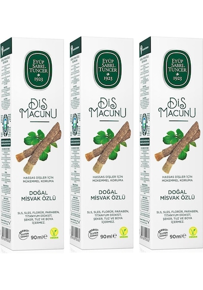Eyüp Sabri Tuncer Doğal Misvak Özlü Florürsüz Diş Macunu 3 x 90 ML