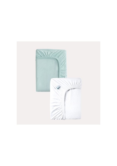 Mint - Beyaz Renk %100 Pamuk Penye Bebek Çarşafı 60x120cm - Lastikli Bebek Çarşafı 2'li Mint - Beyaz - 860728279