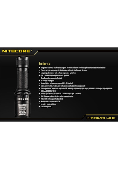 Nitecore Ef1 Explosion Proof 830  Lümen El Feneri Siyah
