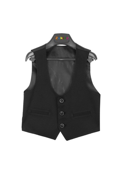 Zekids Erkek Çocuk Slim Fit 3 Lü Takım Elbise Ceket + Yelek + Pantolon -10333 Siyah