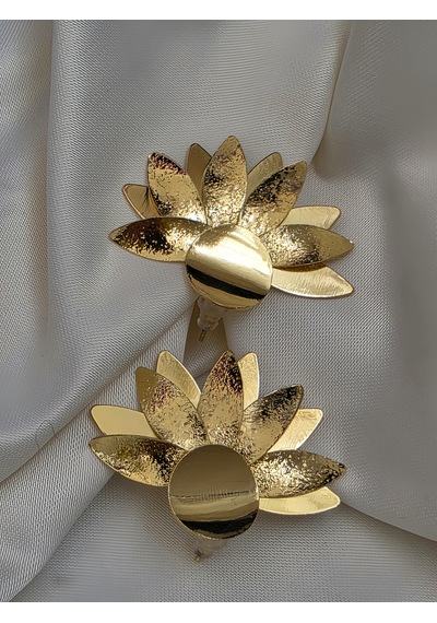 Kat Kat Yaprak Çiçek Güneş Model Gold Renk Küpe 5 4cm Altın