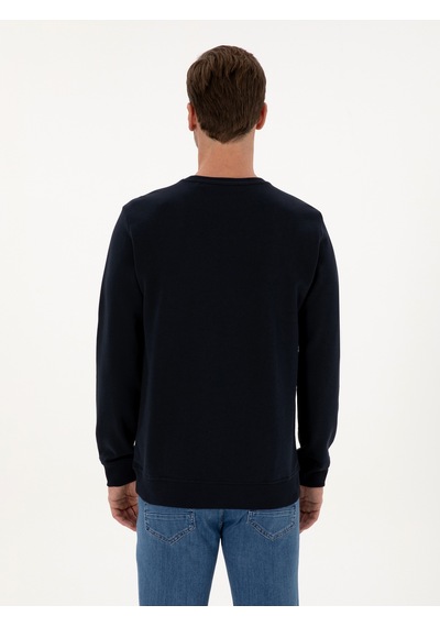Lacivert Regular Fit %100 Pamuk 3 İplik Bisiklet Yaka Sweatshirt