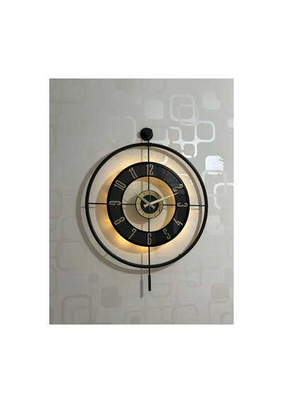 Pey Aksesuar Metal Camlı Duvar Saati 60x80 Cm Büyük Boy Işıklı Gerçek Cam Siyah-şeffaf-siyah-gold M61-siyah-şeffaf-siyah-gold