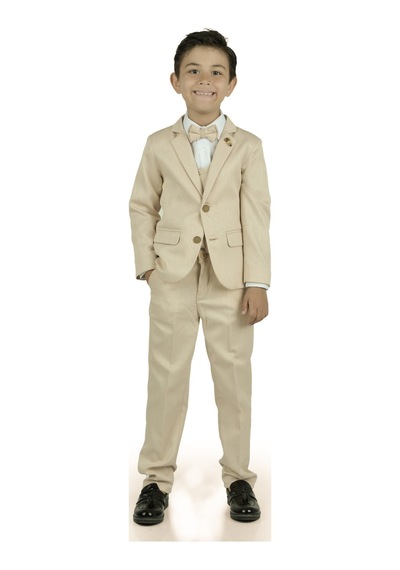 Mnk Baby & Kids 6 Düğme Yelekli Ceketli Çocuk Tam Takım Elbise Mnk0523 Bej