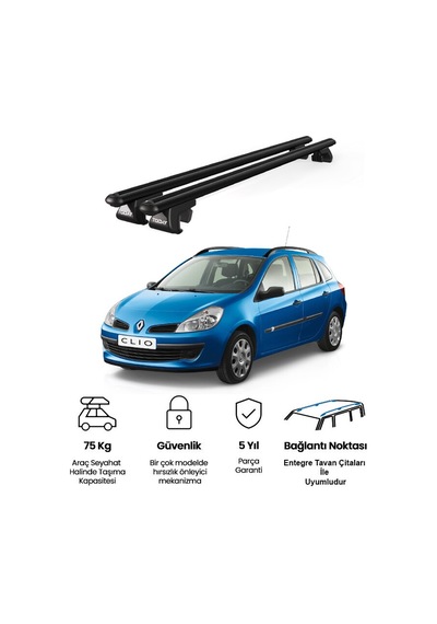 Venüs Renault Clio Sport Tourer 2005-2012 Uyumlu Siyah Ara Atkı Port Bagaj Tavan Barı
