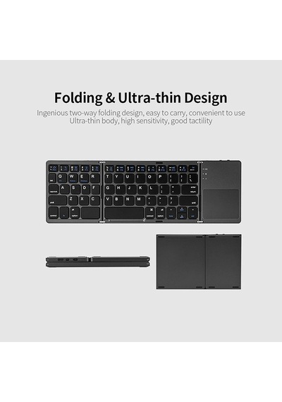 Kablosuz Bt Klavye - Katlanır, Dokunmatik Yüzeyli, Taşınabilir Ultra İnce - Windows/android/ iOS Uyumlu - Gümüş