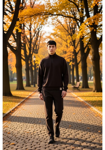 Benerly Erkek Dik Yaka Standart Kol Oversize Kalıp Fermuarlı Sweatshirt F Kahverengi