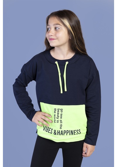 Toontoy Kız Çocuk Kanguru Cepli Baskılı Sweatshirt Turuncu