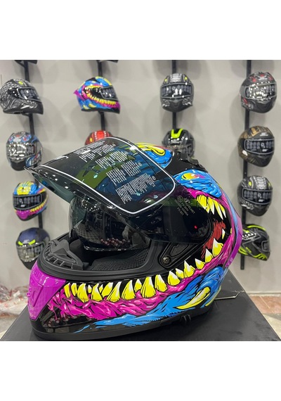 Mts M-801 Snake Full Face Kask Gongju Pembe - Mavi