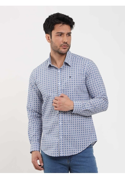 Dufy Mavi Erkek Slim Fit Puantiyeli Brent Düğmeli Yaka Uzun Kol Gömlek - 104354-mavi Mavi