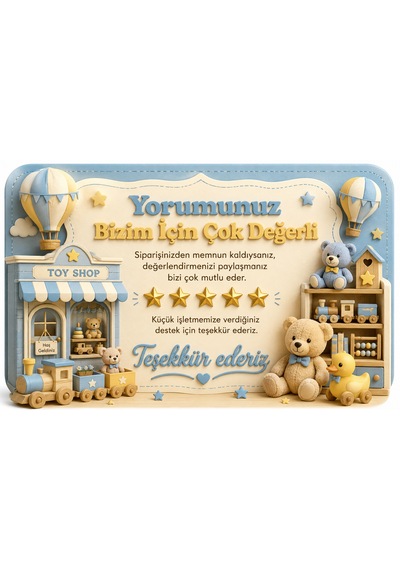 Oyuncak Mağazası Temalı Thank You Kartı Müşteri Yorum Kartı 8x5 Cm Açık Mavi