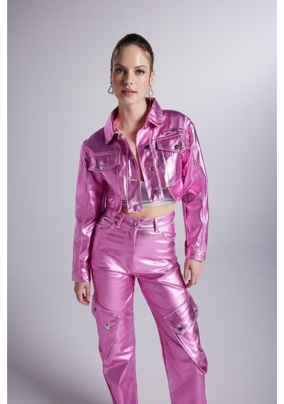 Holly Lolly Varak Kaplama Crop Millen Ceket Pembe
