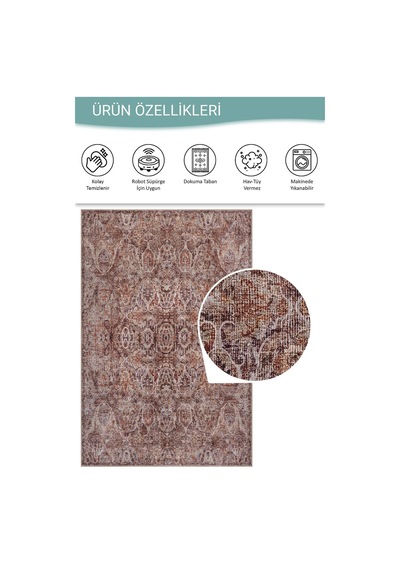 Artloop Folk Kahverengi Vintage Klasik Madalyon Desenli Dokuma Tabanlı Şönil Halı Al 594