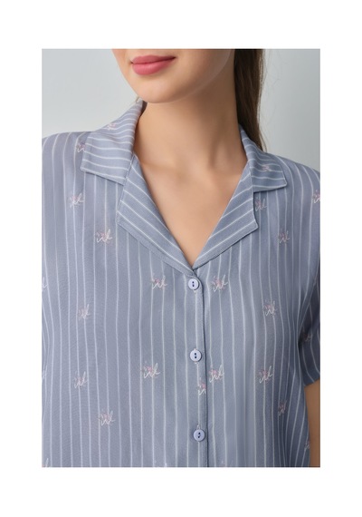Suwen Jade Gömlek Yaka Şort Pijama Takımı Wsh109100241075 Mavi