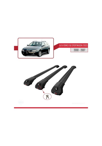 Alfa Romeo 156 Sportwagon T932 2000-2007 Arası İle Uyumlu Ace-1 Ara Atkı Tavan Barı Siyah 3 Adet Bar