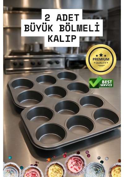 Buğz 2 Adet Cupcake Fırın Kalıbı 6 Büyük Bölmeli Muffin Kek Kalıbı Diğer