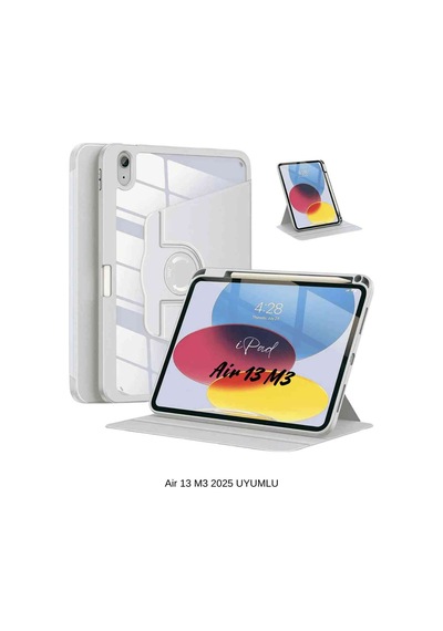 Apple Uyumlu iPad Air 13 2025 M3 Çip 360 Dönebilen Yatay Dikey Standlı Fuchsia Pino Tablet Kılıfı Kılıf