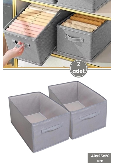 2 Li Pantolon Kazak Düzenleyici Set, Elbise Kıyafet Çamaşır Saklama Kutusu Mukava Destekli 40x25cm Gri