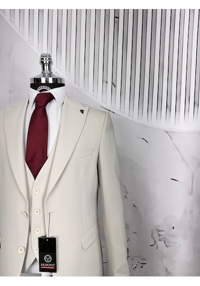 Dupont Classics Dupont Erkek Slim Fit 6 Drop Zara Kumaş Likra Çift Düğme Çift Yırtmaç Yelekli Takım Elbise Krem Dupont Classics Dupont Erkek Slim Fit 6 Drop Zara Kumaş Likra Çift Düğme Çift Yırtmaç Yelekli Takım Elbise Krem