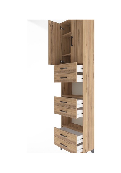 Arges Dolap 5 Raflı 6 Çekmeceli 2 Kapaklı 60x30x243 Çam-çam Çam