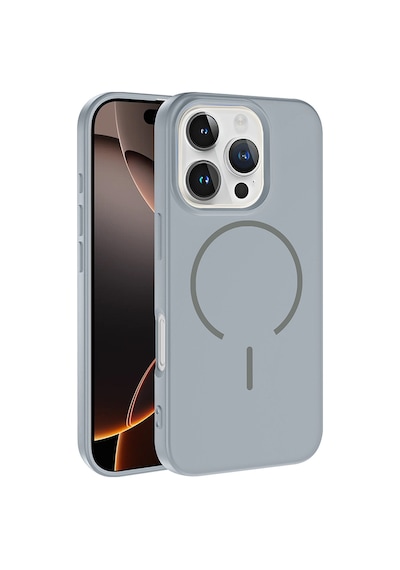 Apple Uyumlu iPhone 16 Pro Kılıf M-safe Şarj Özellikli Zore Meta Kapak Titanyum-Gri