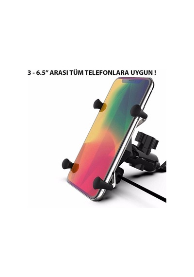 Motosiklet Ayna Bağlantılı Usb Şarj Çıkışlı Telefon Tutucu Beyaz