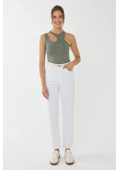 Hiccup Asimetrik Yaka Crop Top Yeşil
