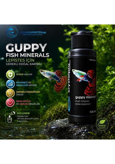Crystalpro Guppy Fish Minerals- Lepistes Balıkları İçin Gerekli Doğal Karışım. 125 Ml