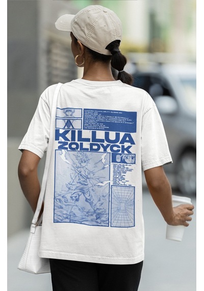 Sevbano Killua Zoldyck Sırt Baskılı Unisex Oversize Anime Tişört Beyaz