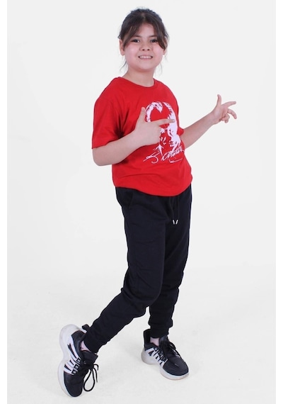 Fyk Kids Atatürk İmza Bayrak Baskılı Unisexs Takım Beyaz - Kırmızı
