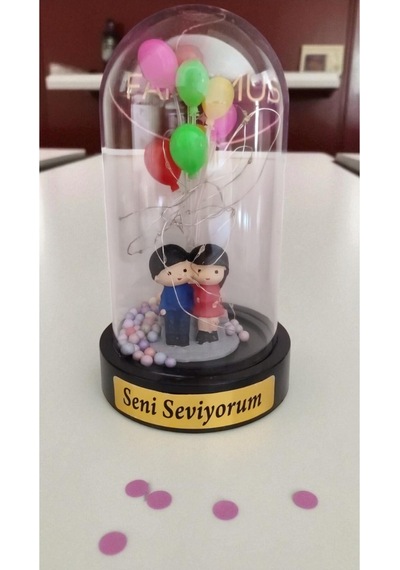 Seni Seviyorum Balonlu Biblolu Fanus Led Işıklı Boyut 20 Cm