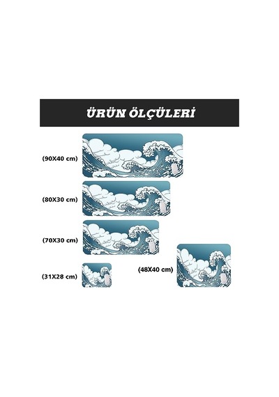 Porge Gamer Mouse Pad 90x40 Mouse Pad Xxl Büyük Oyuncu Mousepad Blue Wave, 90x40 Cm 3mm Kalınlık